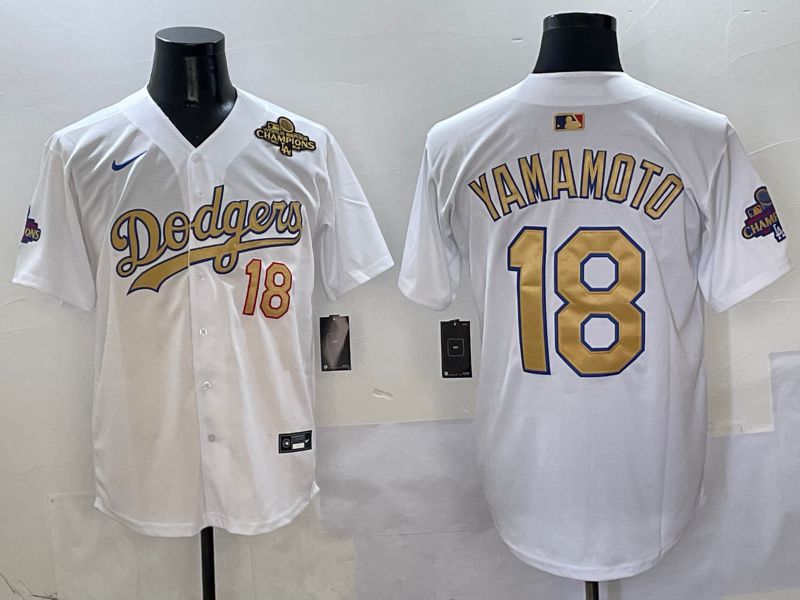 Men Los Angeles Dodgers 18 Yamamoto White Gold Game Nike 2025 MLB Jersey style 4292